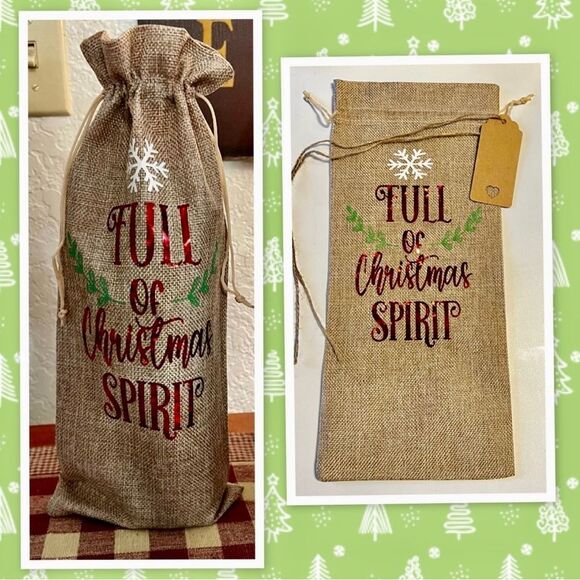 Holiday Burlap Wine Bottle Gift Bag - Picture 1 of 1